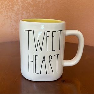 Rae Dunn Artisan Collection TWEET HEART Double Sided Yellow Glaze Pottery Mug